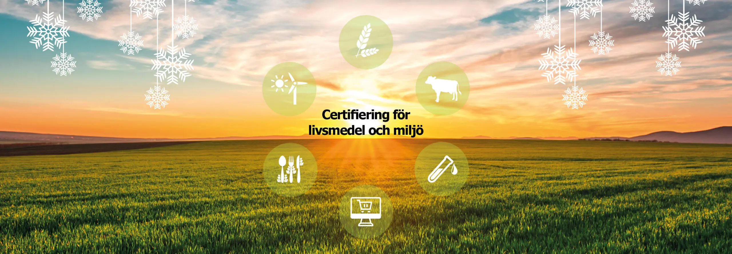 HS Certifierings symbol för certifiering för livsmedel och miljö. Symboliserar hela kedjan från gröda, livsmedel, prover, handel, restaurang, ny energi etc